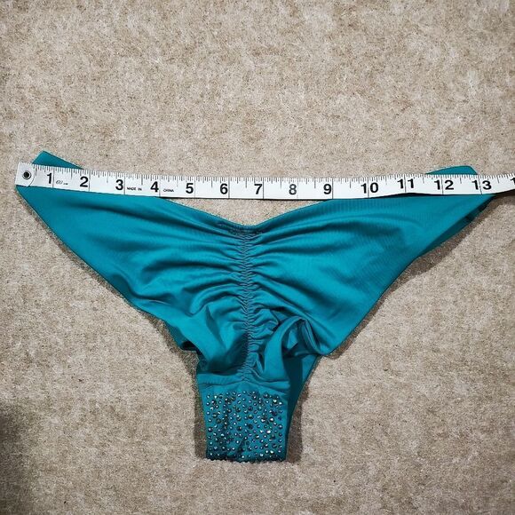 Luxury Rhinestone Teal Scrunch Butt Pull On Bikini Bottom #8 - Picture 3 of 3